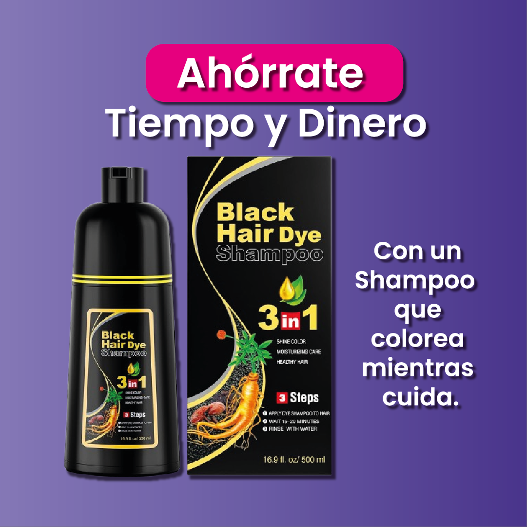 Shampoo Black Hair Dye 3 en 1- Shampoo, Condicionador y Tratamento Capilar