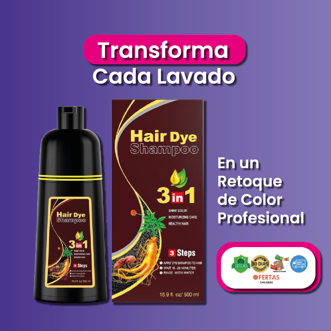 Shampoo Black Hair Dye 3 en 1- Shampoo, Condicionador y Tratamento Capilar