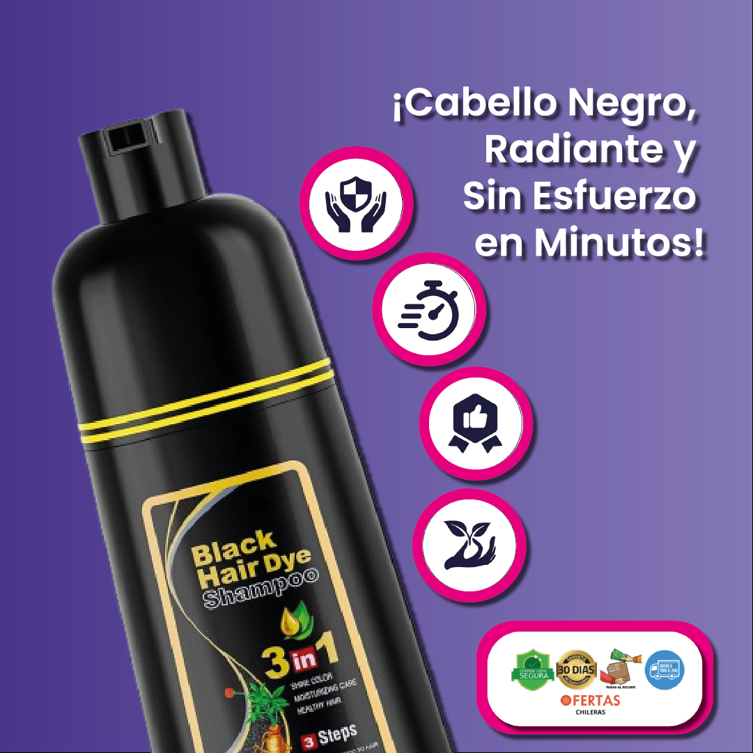 Shampoo Black Hair Dye 3 en 1- Shampoo, Condicionador y Tratamento Capilar