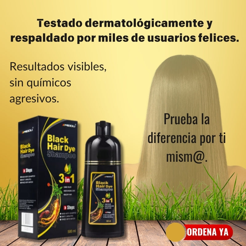 Shampoo Black Hair Dye 3 en 1- Shampoo, Condicionador y Tratamento Capilar