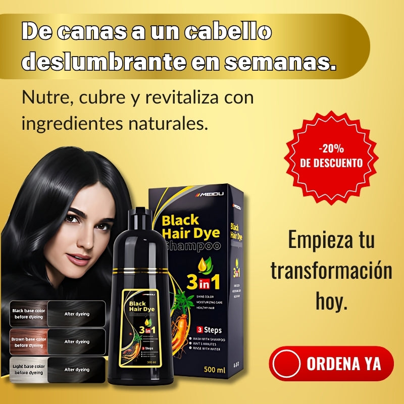 Shampoo Black Hair Dye 3 en 1- Shampoo, Condicionador y Tratamento Capilar