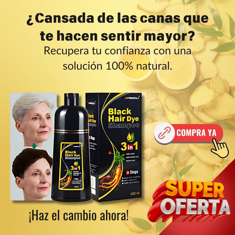 Shampoo Black Hair Dye 3 en 1- Shampoo, Condicionador y Tratamento Capilar