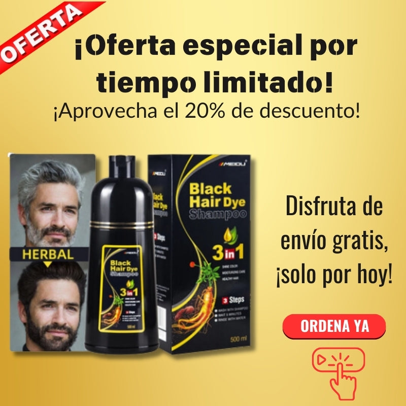 Shampoo Black Hair Dye 3 en 1- Shampoo, Condicionador y Tratamento Capilar