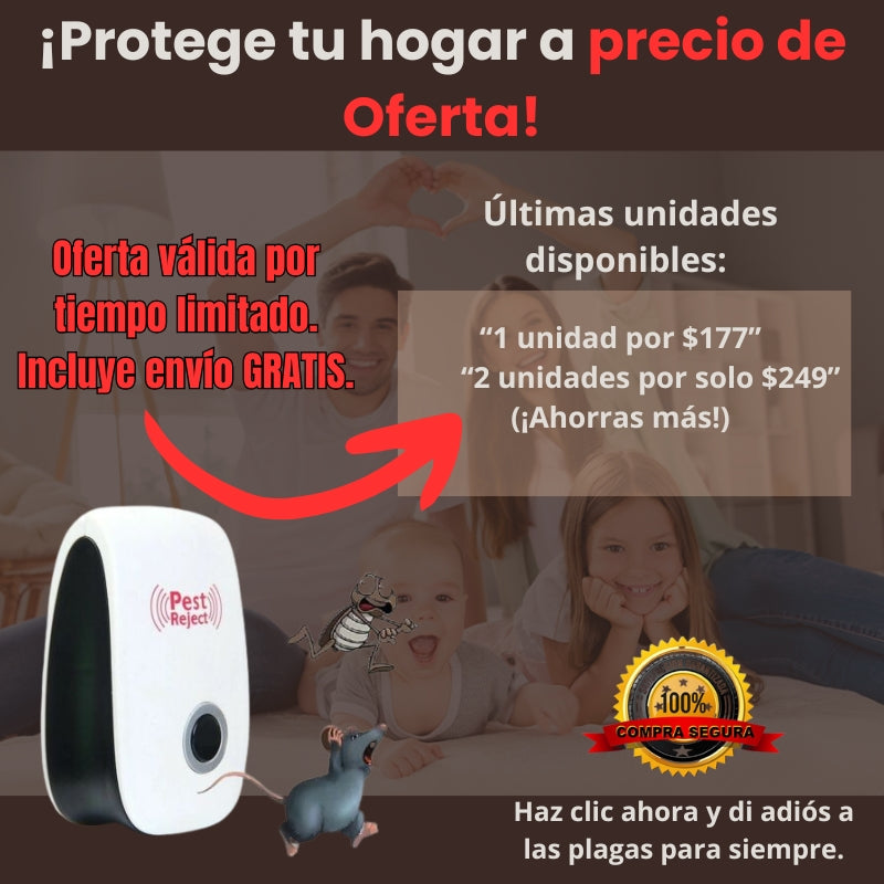 Repelente Ultrasónico de Plagas Amigable para Niños y Mascotas